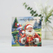 Golf Christmas with Santa Golfer on golf course  Feestdagenkaart (Staand voorkant)