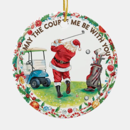 Golf Christmas with Santa Golfer on golf course  Keramisch Ornament (Voorkant)