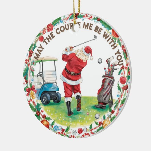 Golf Christmas with Santa Golfer on golf course  Keramisch Ornament (Links)