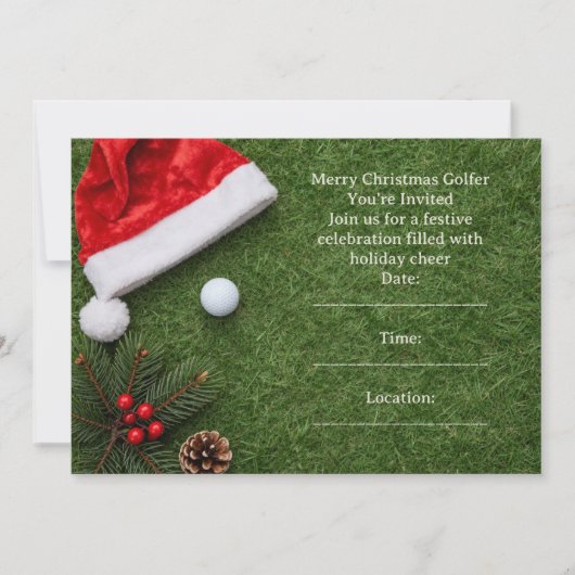 Golf Christmas with Santa hat on green Kaart (Voorkant)
