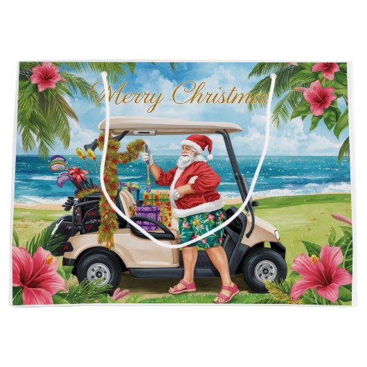 Golf Christmas with Santa  his golf cart tropical  Groot Cadeauzakje (Voorkant)