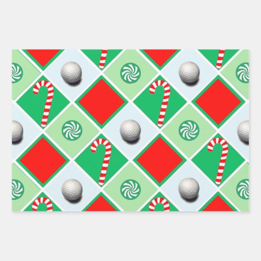 Golf Christmas Wrapping Paper Flat Sheet Set van 3 (Voorkant 3)