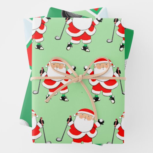 Golf Christmas Wrapping Paper Flat Sheet Set van 3 (In situ)