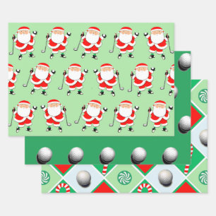 Golf Christmas Wrapping Paper Flat Sheet Set van 3