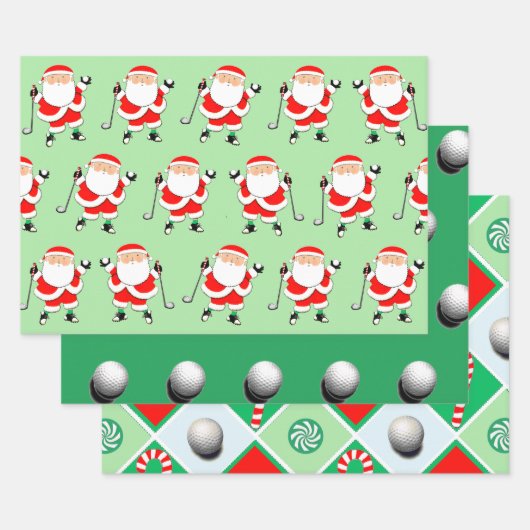 Golf Christmas Wrapping Paper Flat Sheet Set van 3 (Set)
