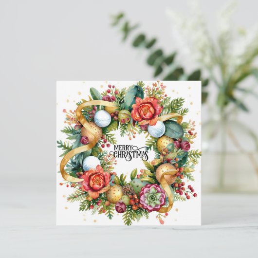 Golf Christmas Wreath for Golfer with golf ball  Kaart (Staand voorkant)