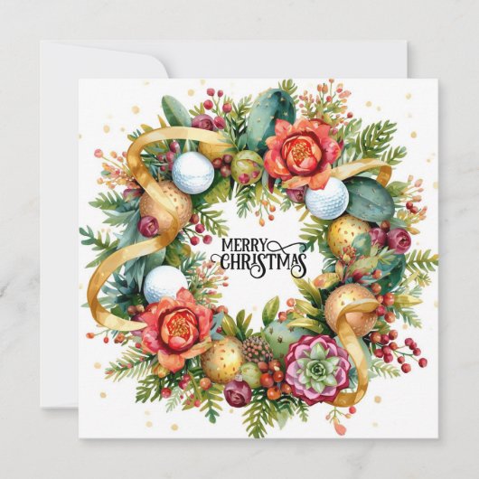 Golf Christmas Wreath for Golfer with golf ball  Kaart (Voorkant)