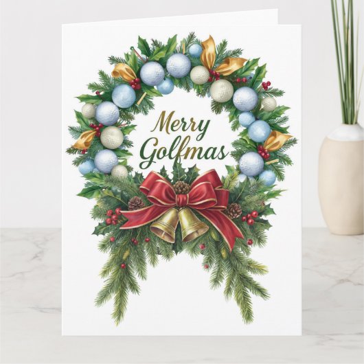 Golf Christmas Wreath for Golfer with golf ball  Kaart (Voorkant)