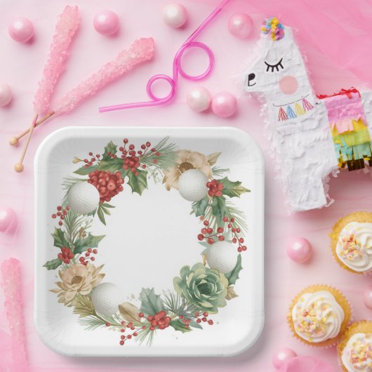 Golf Christmas Wreath with Golf Ball Wreath  Papieren Bordje (Feest)
