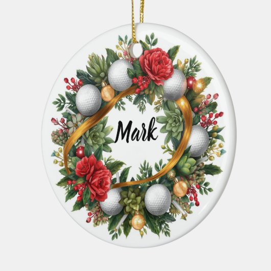 Golf Christmas Wreath with Golfer Name Keramisch Ornament (Links)