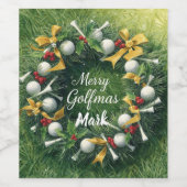 Golf Christmas Wreath with Golfer Name Wijn Etiket (Enkel label)
