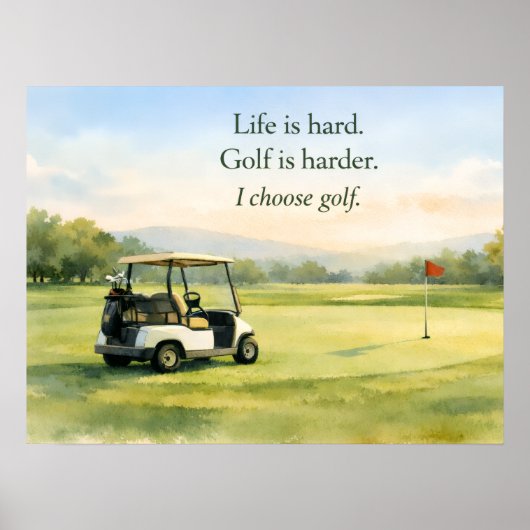 Golf citaat met golfkar op green poster (Voorkant)