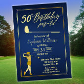 Golf Classic Blauw Gouden Vrouw 50e Verjaardag Kaart