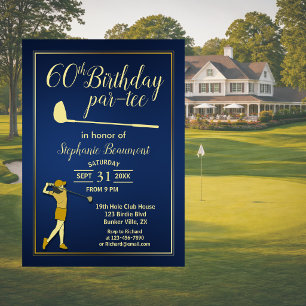 Golf Classic Blauw Gouden Vrouw 60ste Verjaardag Kaart
