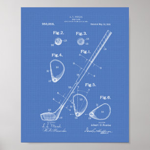 Golf Club 1910 Patent Art - Blauwdruk Poster