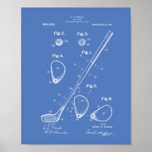 Golf Club 1910 Patent Art - Blauwdruk Poster (Voorkant)