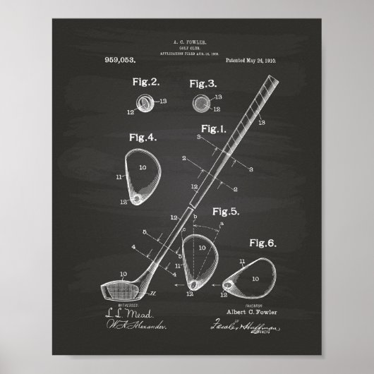 Golf Club 1910 Patent Art - Chalkboard Poster (Voorkant)