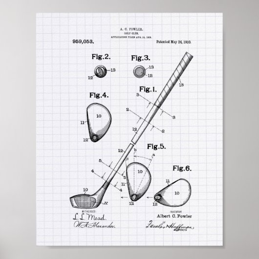 Golf Club 1910 Patent Art - Lige Peper Poster (Voorkant)