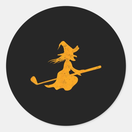 Golf Club Broom Witch Golf Speler Lazy Halloween C Ronde Sticker (Voorkant)