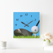 Golf Club en Ball achtergrond Vierkante Klok (Huis)