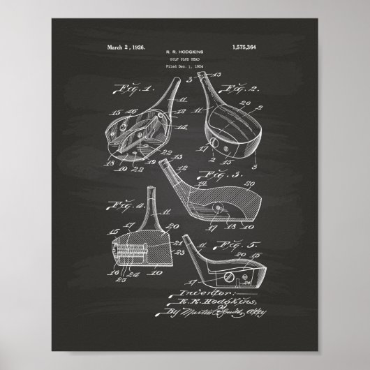 Golf Club Head 1926 Patent Art - Chalkboard Poster (Voorkant)