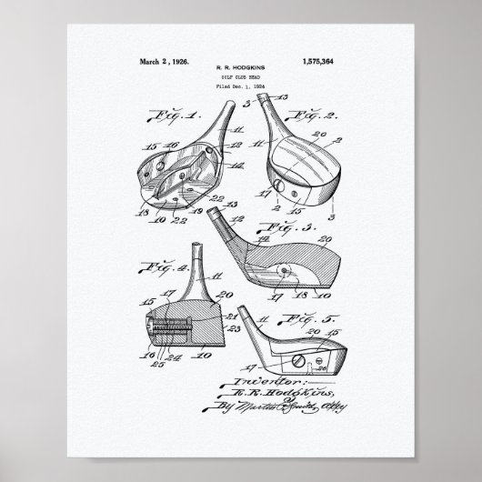 Golf Club Head 1926 Patent Art - Witboek Poster (Voorkant)