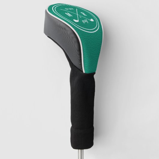 Golf Club logo monogram Emerald green leder Golfheadcover (Schuin)