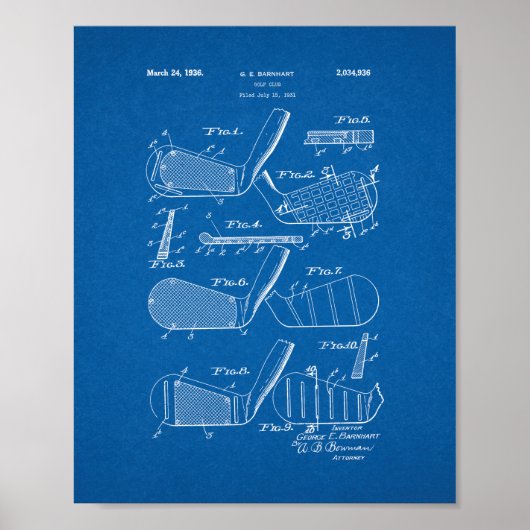 Golf Club Patent - Blauwdruk Poster (Voorkant)