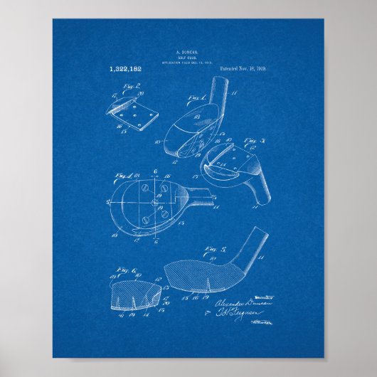 Golf-club Patent - Blueprint Poster (Voorkant)