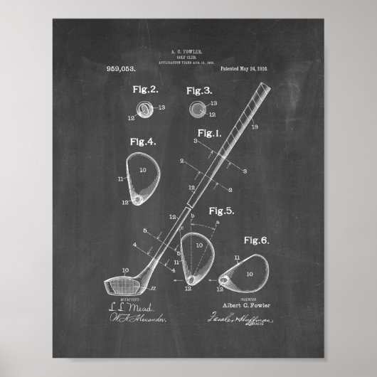 Golf-club Patent - Chalkboard Poster (Voorkant)