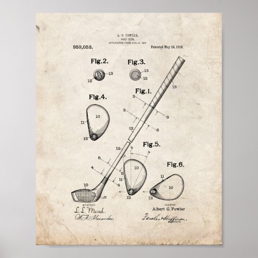 Golf-club Patent - Oude look Poster (Voorkant)