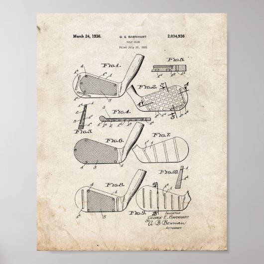Golf Club Patent - Oude look Poster (Voorkant)