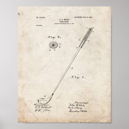Golf-club Patent - Oude look Poster (Voorkant)