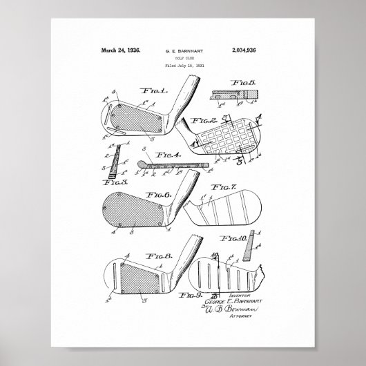 Golf Club Patent Poster (Voorkant)