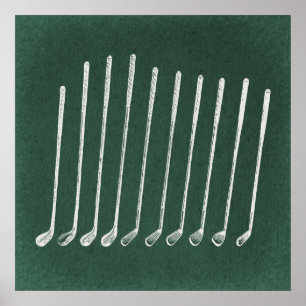 Golf Clubs Antiek Golfkunst  groene stijl Poster
