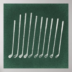 Golf Clubs Antiek Golfkunst  groene stijl Poster