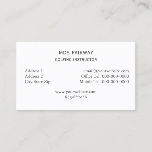 Golf Coach Golfing Instructor Visitekaartje (Achterkant)