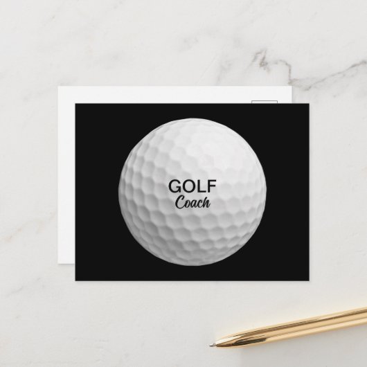 Golf Coach Realistic Ball Black Briefkaart (Voorkant / Achterkant in situ)