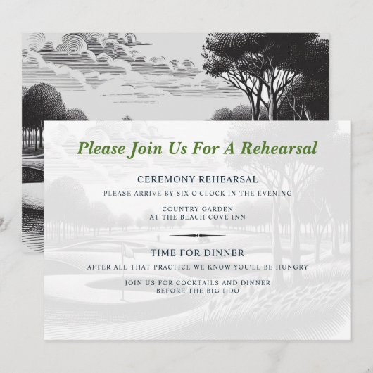 Golf Couple Wedding Rehearsal Kaart (Voorkant / Achterkant)