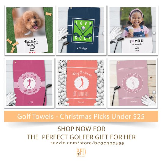 Golf Course Lady Golfer Monogram Pro Modern Coral Golfhanddoek