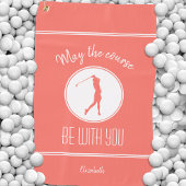 Golf Course Lady Golfer Monogram Pro Modern Coral Golfhanddoek