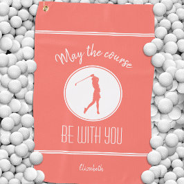 Golf Course Lady Golfer Monogram Pro Modern Coral Golfhanddoek