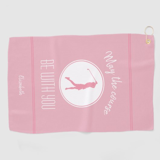 Golf Course Lady Golfer Monogram Pro Modern Roze Golfhanddoek (Horizontaal)