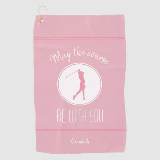 Golf Course Lady Golfer Monogram Pro Modern Roze Golfhanddoek (Voorkant)