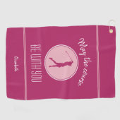 Golf Course Lady Golfer Monogram Pro Roze White Golfhanddoek (Horizontaal)