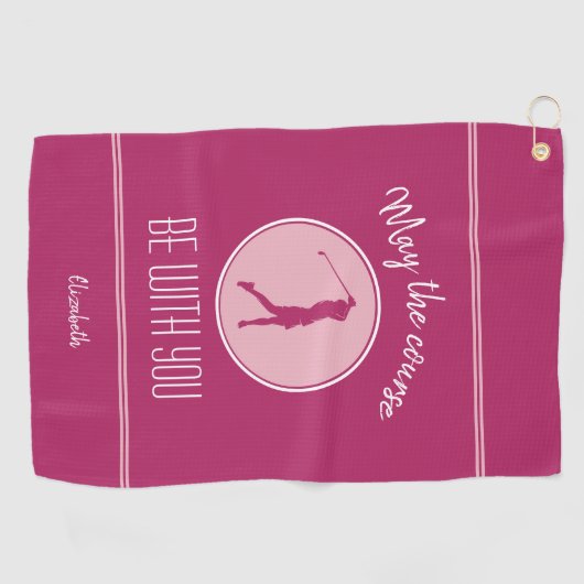 Golf Course Lady Golfer Monogram Pro Roze White Golfhanddoek (Horizontaal)