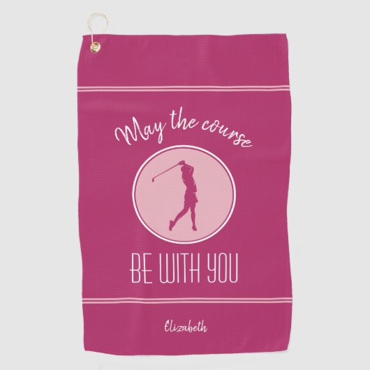 Golf Course Lady Golfer Monogram Pro Roze White Golfhanddoek (Voorkant)