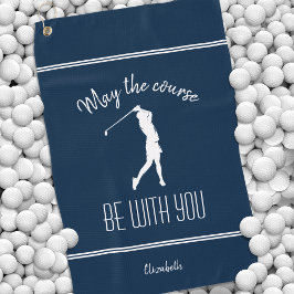 Golf Course Lady Golfer Pro Modern Monogram Blue Golfhanddoek