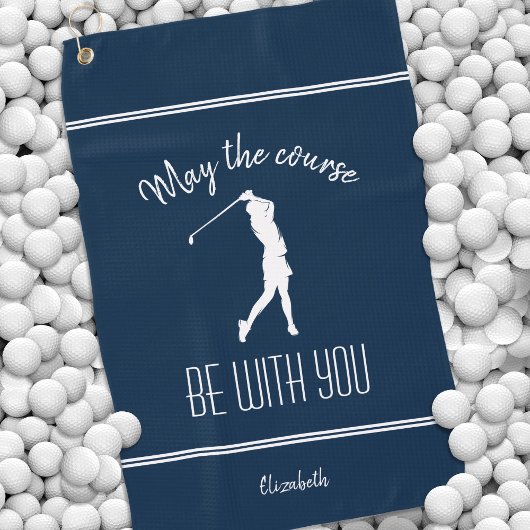 Golf Course Lady Golfer Pro Modern Monogram Blue Golfhanddoek