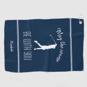 Golf Course Lady Golfer Pro Modern Monogram Blue Golfhanddoek (Horizontaal)